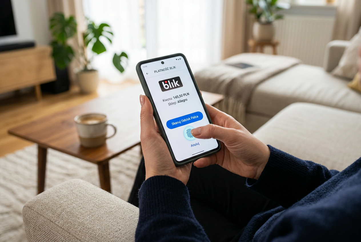 Proces bezpiecznej płatności mobilnej i weryfikacji tożsamości.